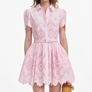 SP VIP PRICE Pink Cotton Broderie Mini Dress