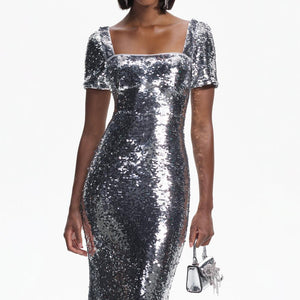 SELF PORTRAIT BLACK FRIDAY SALE Silver Sequin Maxi Dress