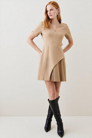 Karen Millen UK SALE Tailored Military Pleat Short Sleeve Mini Dress - camel