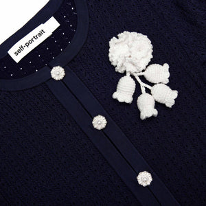 SP VIP PRICE Navy Pointelle Knit Crochet Flower Mini Dress
