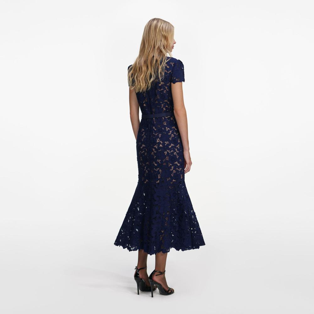 SP VIP PRICE Navy Guipure Lace Midi Dress