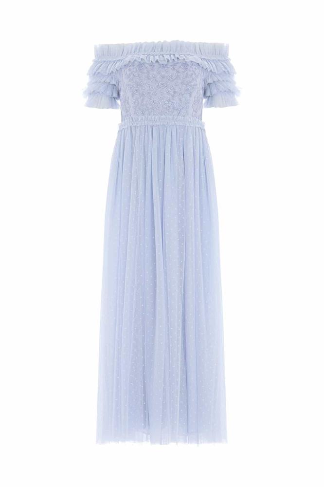 Needle & Thread CYBER SALE Midsummer Lace Bodice Off-Shoulder Ankle Gown - blue