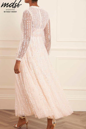 Needle & Thread CHRISTMAS SALE Raindrop Long Sleeve Ankle Gown - champagne