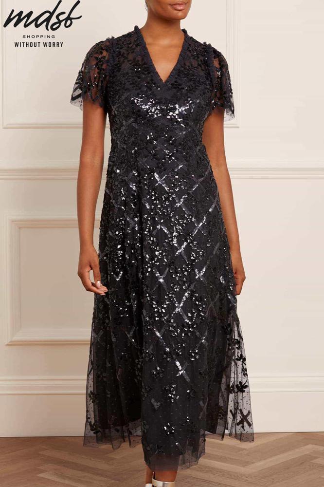 Needle & Thread CHRISTMAS SALE Garden Lattice Ankle Gown - black