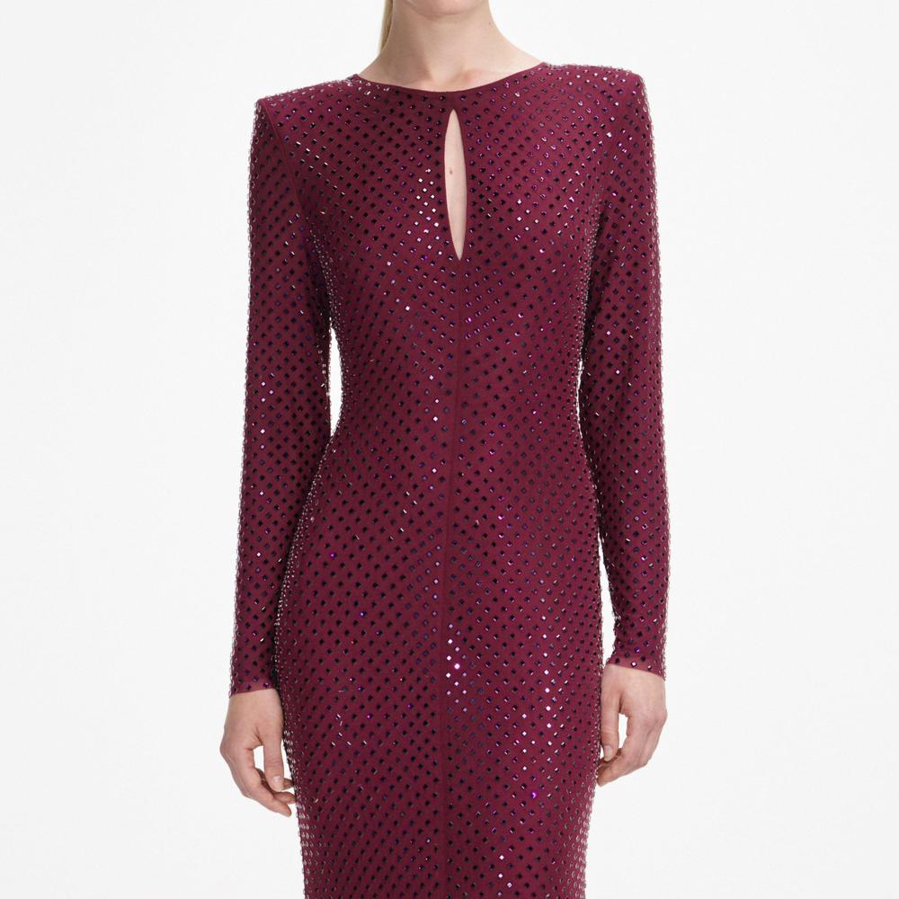 SP VIP PRICE Burgundy Rhinestone Keyhole Maxi Dress