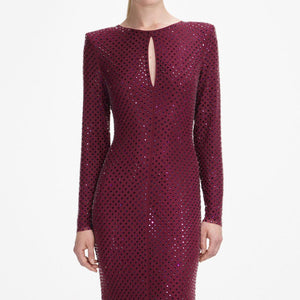 SP VIP PRICE Burgundy Rhinestone Keyhole Maxi Dress