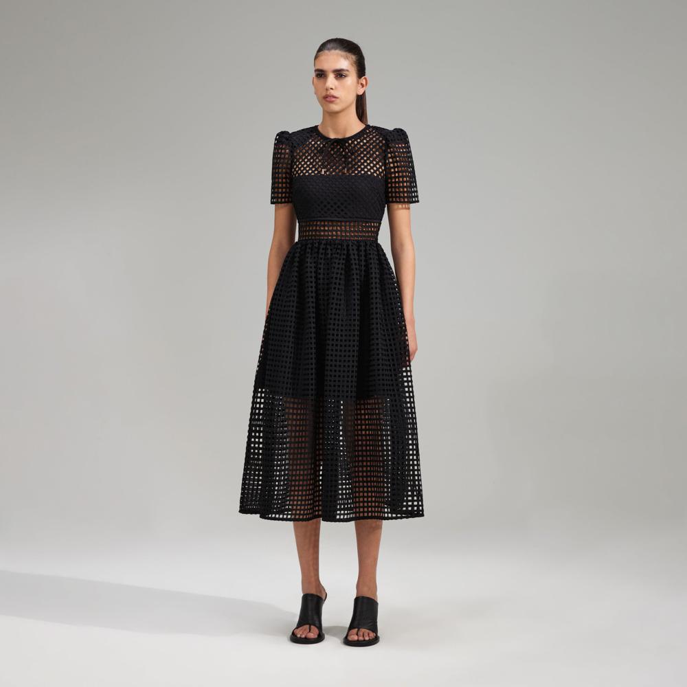 SELF PORTRAIT BLACK FRIDAY SALE Black Grid Lace Midi Dress