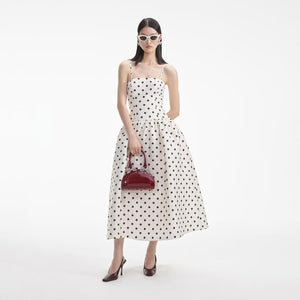 SELF PORTRAIT SS24 Cream Polka Dot Taffeta Midi Dress