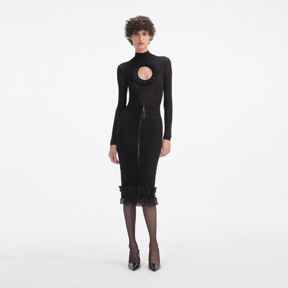 SELF PORTRAIT VIP SS24 Black Knit Cut Out Bodysuit