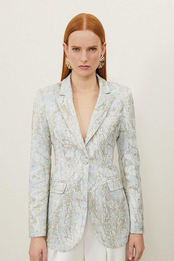 Karen Millen UK SALE Tailored Jacquard Single Breasted Jacket - pale blue