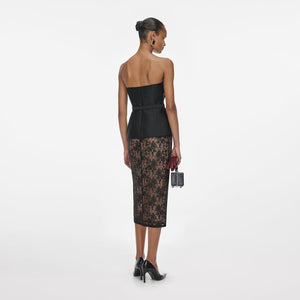 SP VIP PRICE Black Floral Lace Midi Skirt