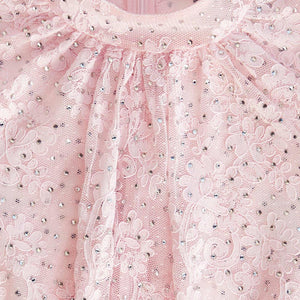 SP VIP PRICE Pale Pink Rhinestone Lace Maxi Dress