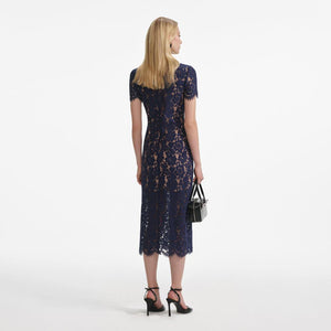 SP VIP PRICE Navy Lace Contrast Collar Midi Dress