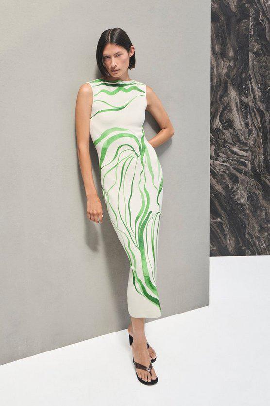 Karen Millen UK SALE Abstract Print Knitted Maxi Dress