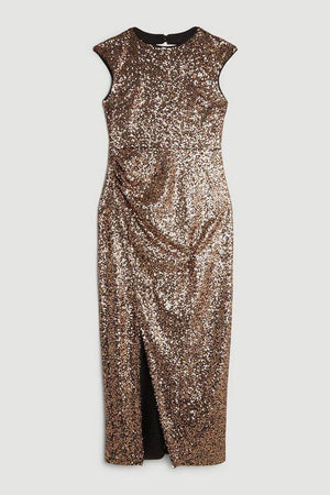 Karen Millen UK SALE Stretch Sequin Midaxi Dress - gold