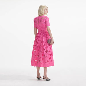 SELF PORTRAIT SS24 Pink Cotton Lace  Midi Dress