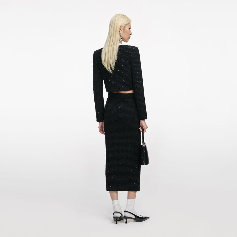 SP VIP PRICE Black Textured Knit Midi Skirt