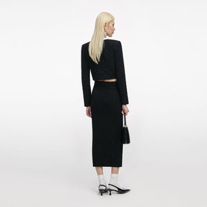 SP VIP PRICE Black Textured Knit Midi Skirt