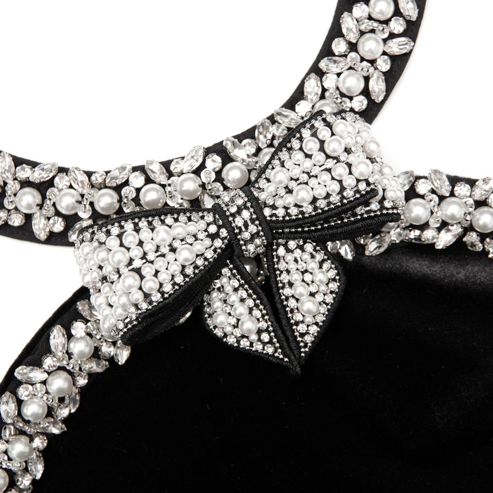 SP VIP PRICE Black Velvet Crystal Trim Mini Dress