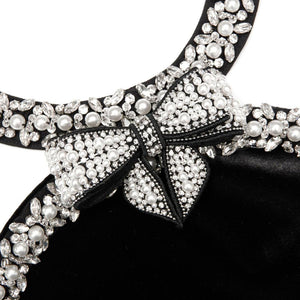 SP VIP PRICE Black Velvet Crystal Trim Mini Dress