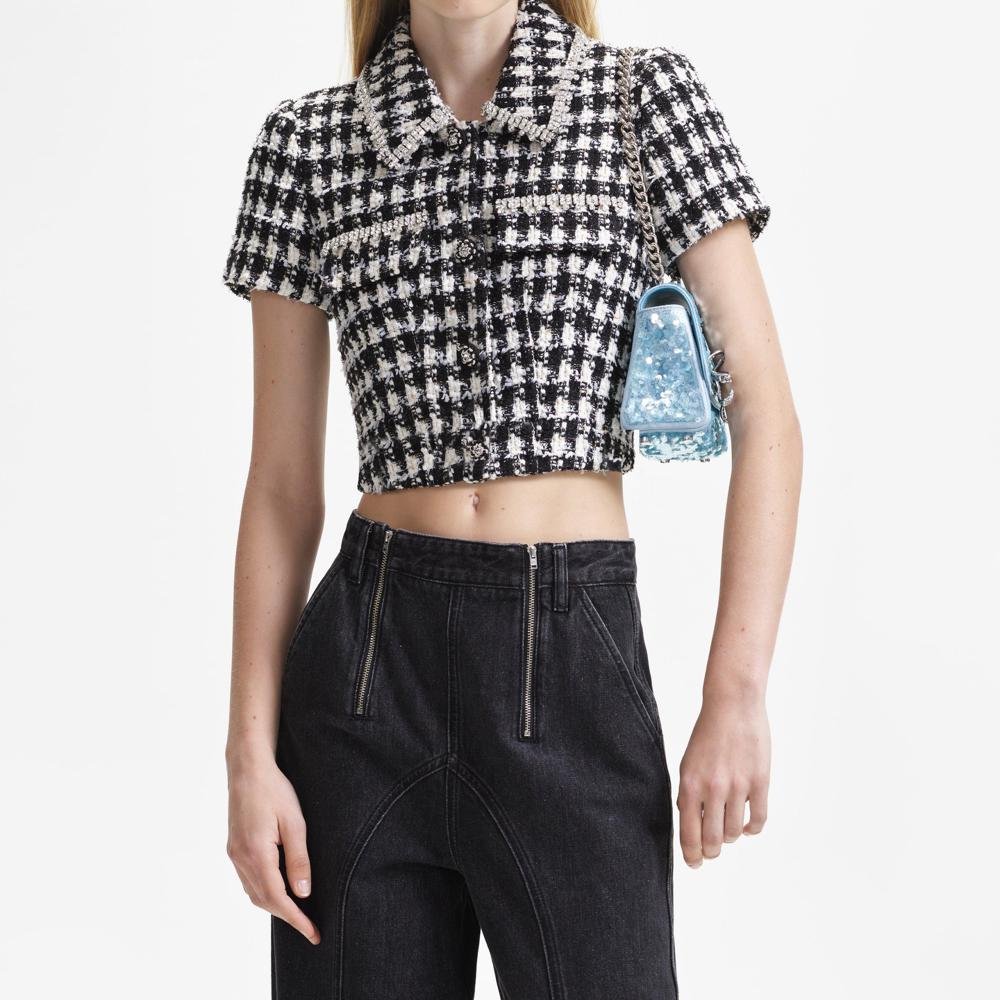 SELF PORTRAIT BLACK FRIDAY SALE Black Check Boucle Crop Top