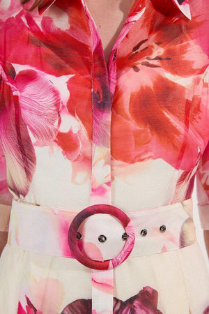 Karen Millen UK SALE Petite Floral Organdie Woven Midi Shirt Dress