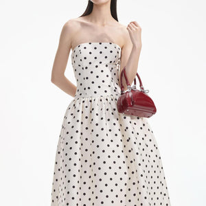 SELF PORTRAIT SS24 Cream Polka Dot Taffeta Midi Dress