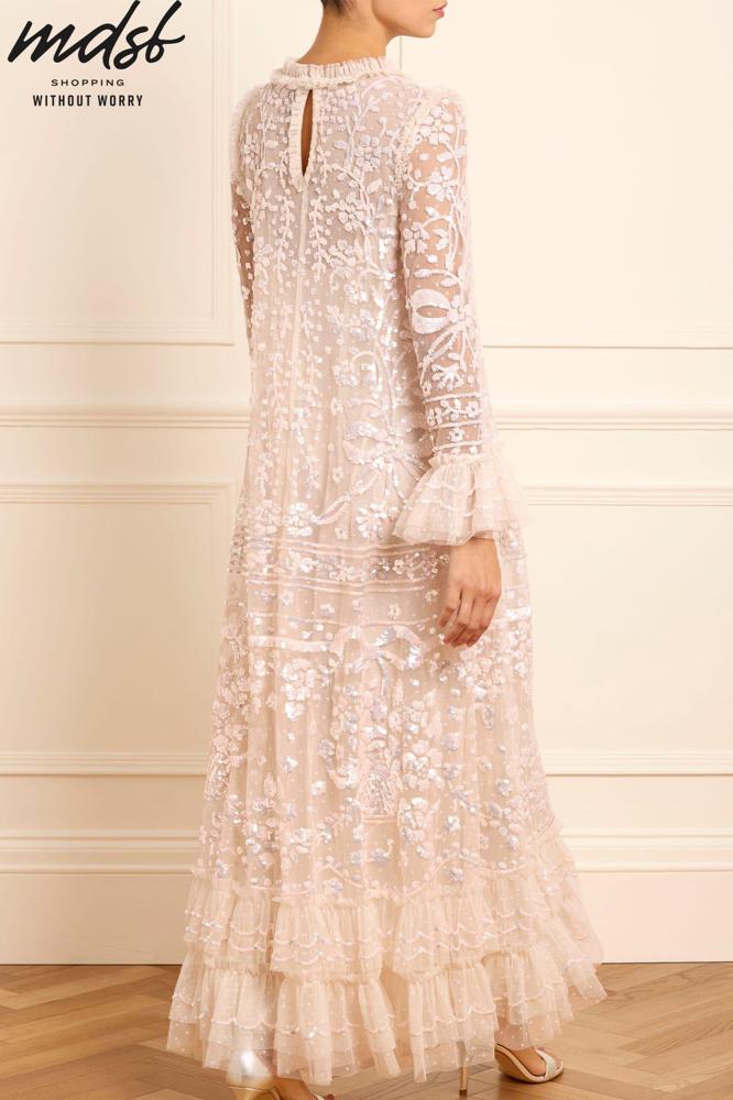 Needle & Thread CHRISTMAS SALE Celia Long Sleeve Ankle Gown - champagne