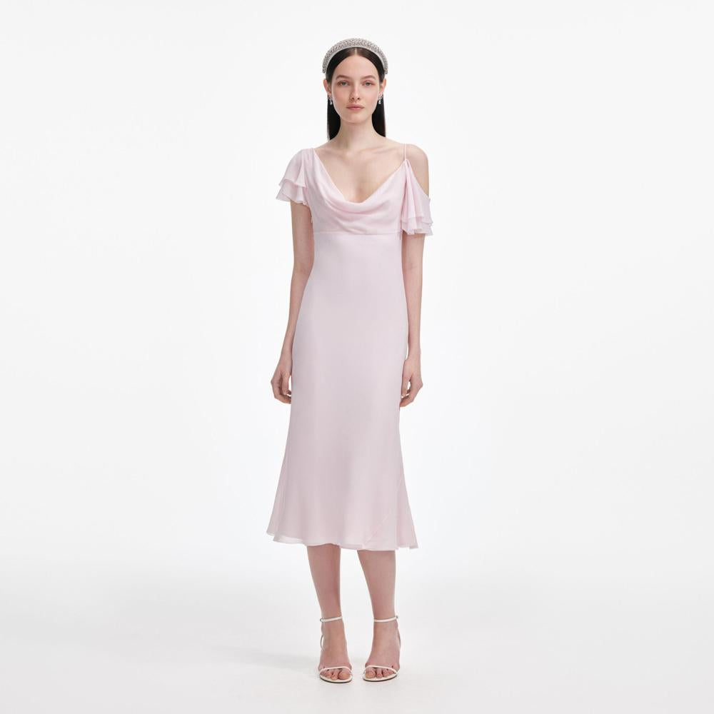 SP VIP PRICE Pink Georgette Frill Midi Dress
