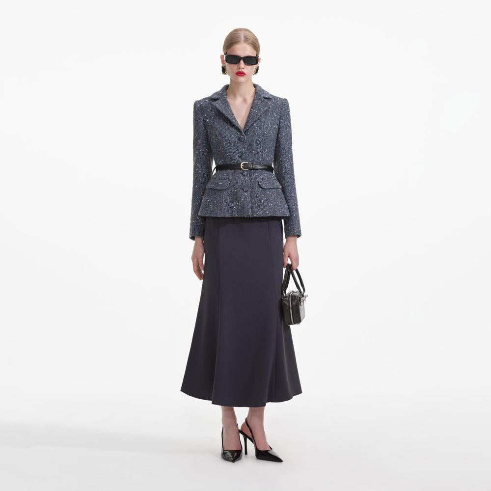SELF PORTRAIT VIP SS24 Blue Boucle Midi Dress