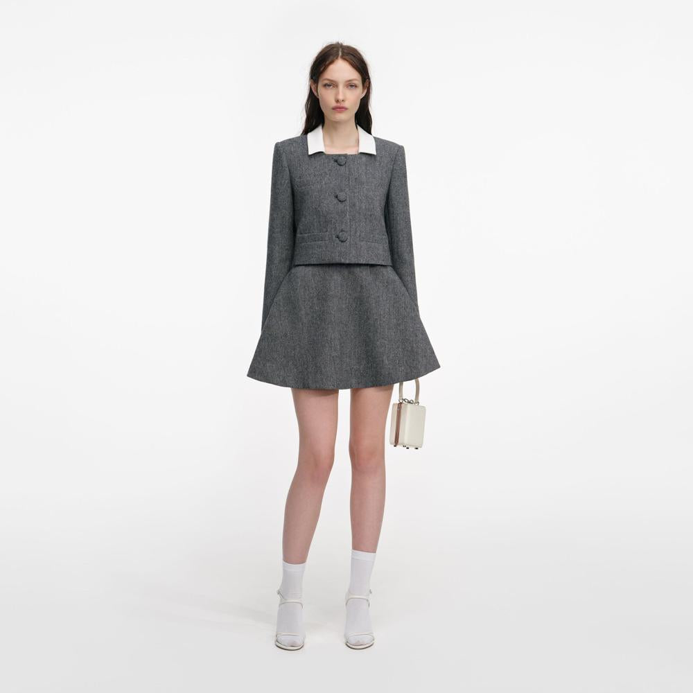 SP VIP PRICE Grey Herringbone Scarf Detail Jacket