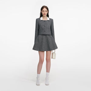SP VIP PRICE Grey Herringbone Scarf Detail Jacket