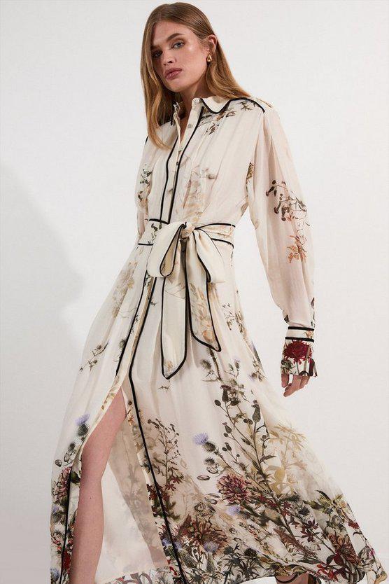 Karen Millen UK SALE Lydia Millen Viscose Floral Border Woven Shirt Midi Dress