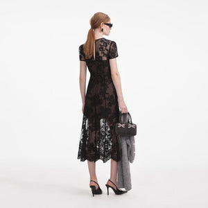 SELF PORTRAIT SS24 Black Lace Bustier Midi Dress