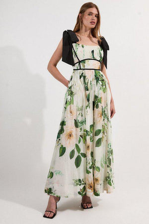 Karen Millen UK SALE Lydia Millen Tall Floral Silk Cotton Woven Strappy Dress