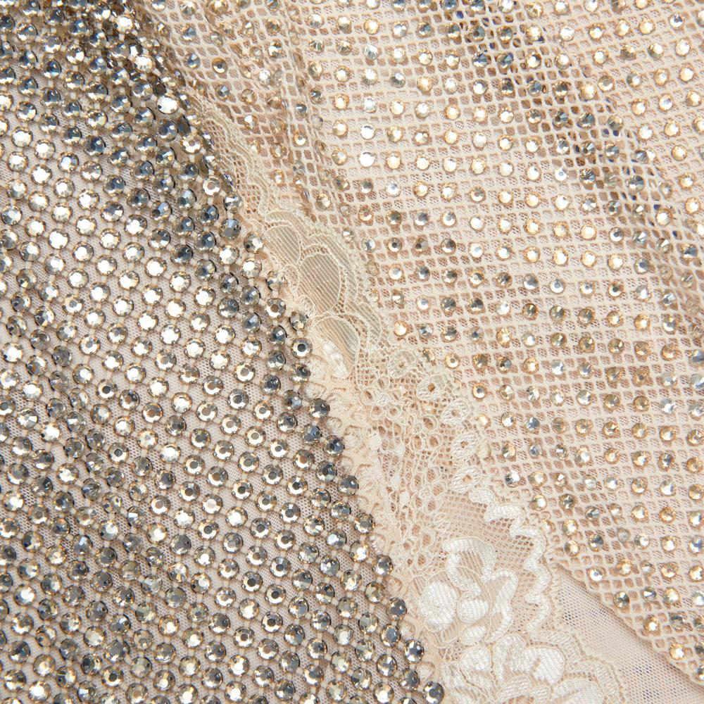 SP VIP PRICE Champagne Rhinestone Lace Trim Mini Dress