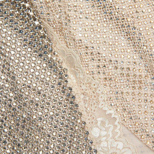 SP VIP PRICE Champagne Rhinestone Lace Trim Mini Dress