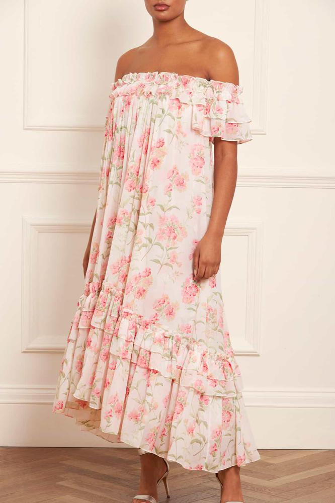 Needle & Thread SPRING/SUMMER Summer Posy Aria Chiffon Off-Shoulder Ankle Gown - multi