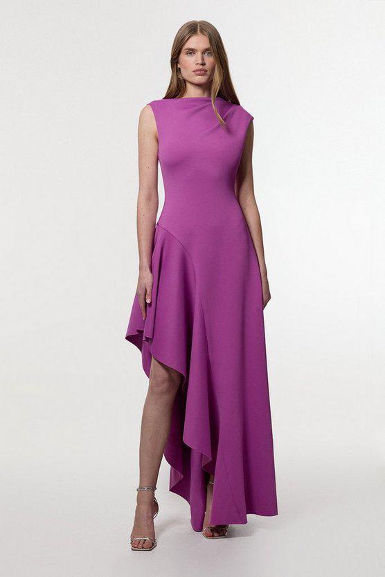 Karen Millen UK SALE Scuba Drama Ruffle Hem Woven Maxi Dress