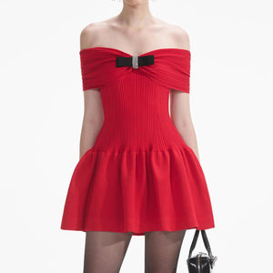 SELF PORTRAIT SS24 Red Knit Bow Mini Dress