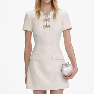 SP VIP PRICE Cream Boucle Bow Mini Dress