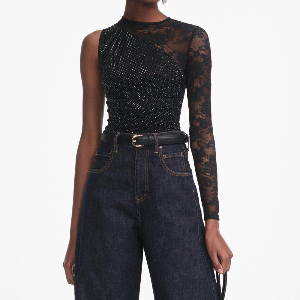 SP VIP PRICE Black Rhinestone Lace Sleeve Top