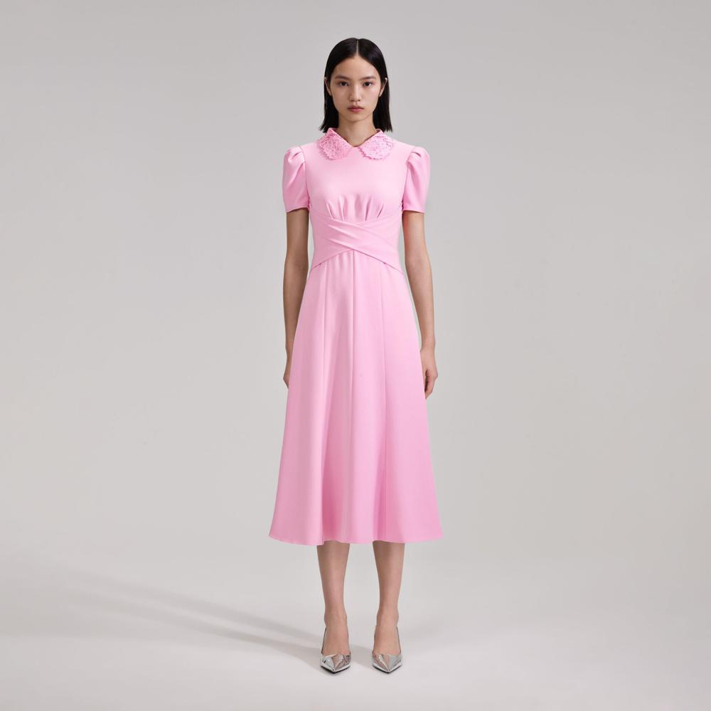 SELF PORTRAIT BLACK FRIDAY SALE Pink Heavy Crepe Midi Dress