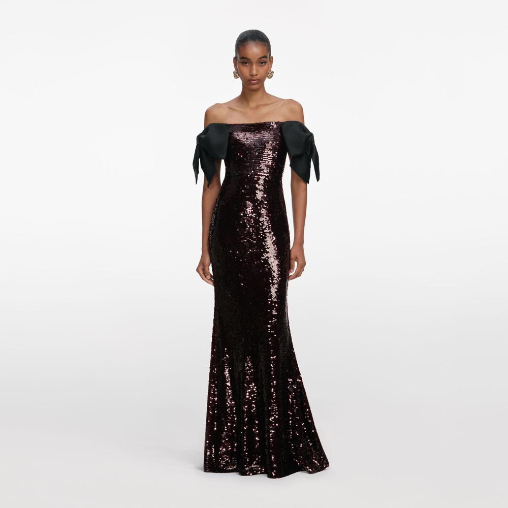 SP VIP PRICE Brown Sequin Bow Maxi Dress