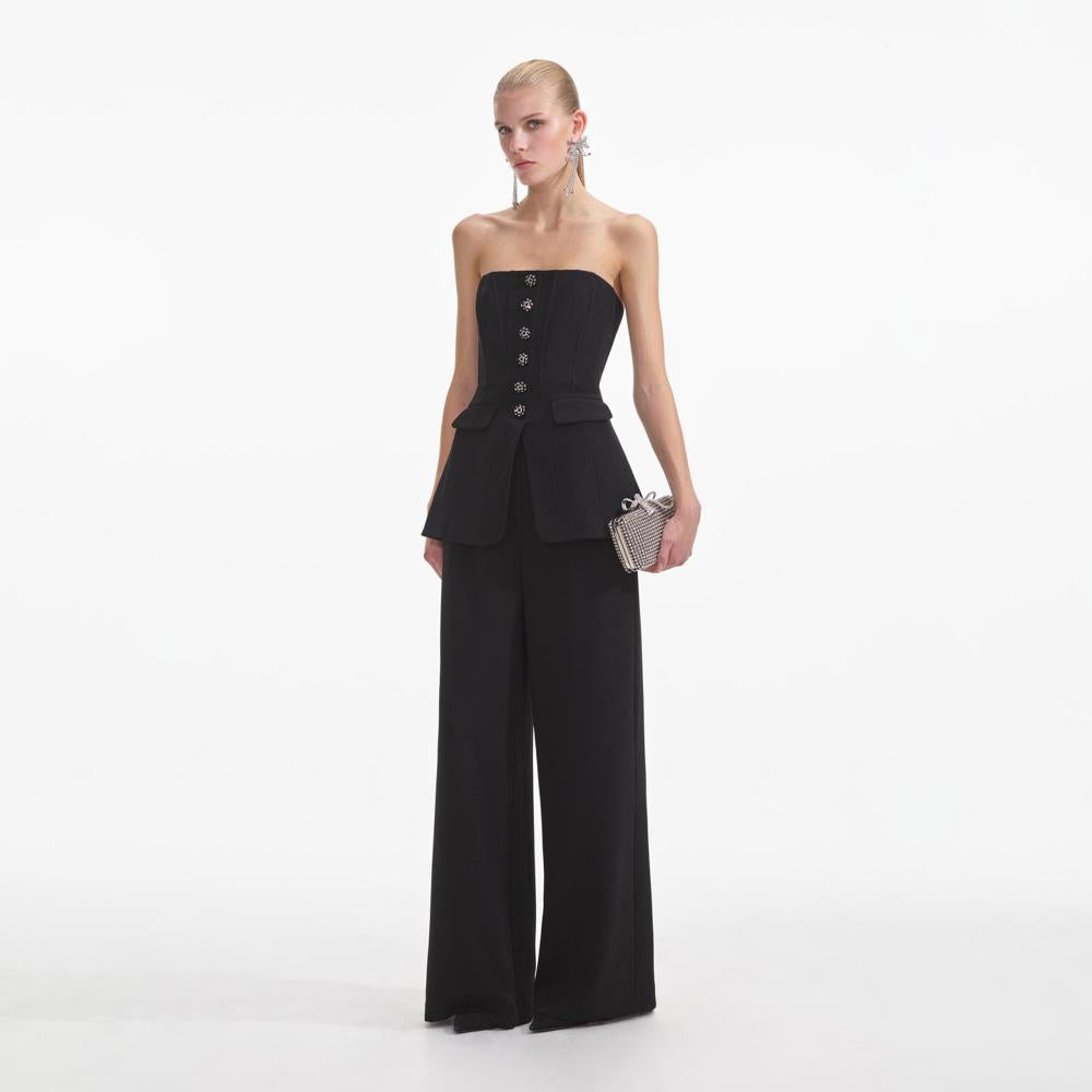 SELF PORTRAIT SS24 Black Bandeau Crepe Jumpsuit