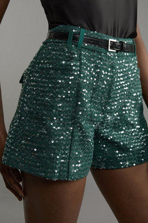 Karen Millen UK SALE Tailored Sequin Tweed Shorts - forest