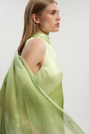 Karen Millen UK SALE Ombre Satin Drape Georgette Cape Detail Midi Dress