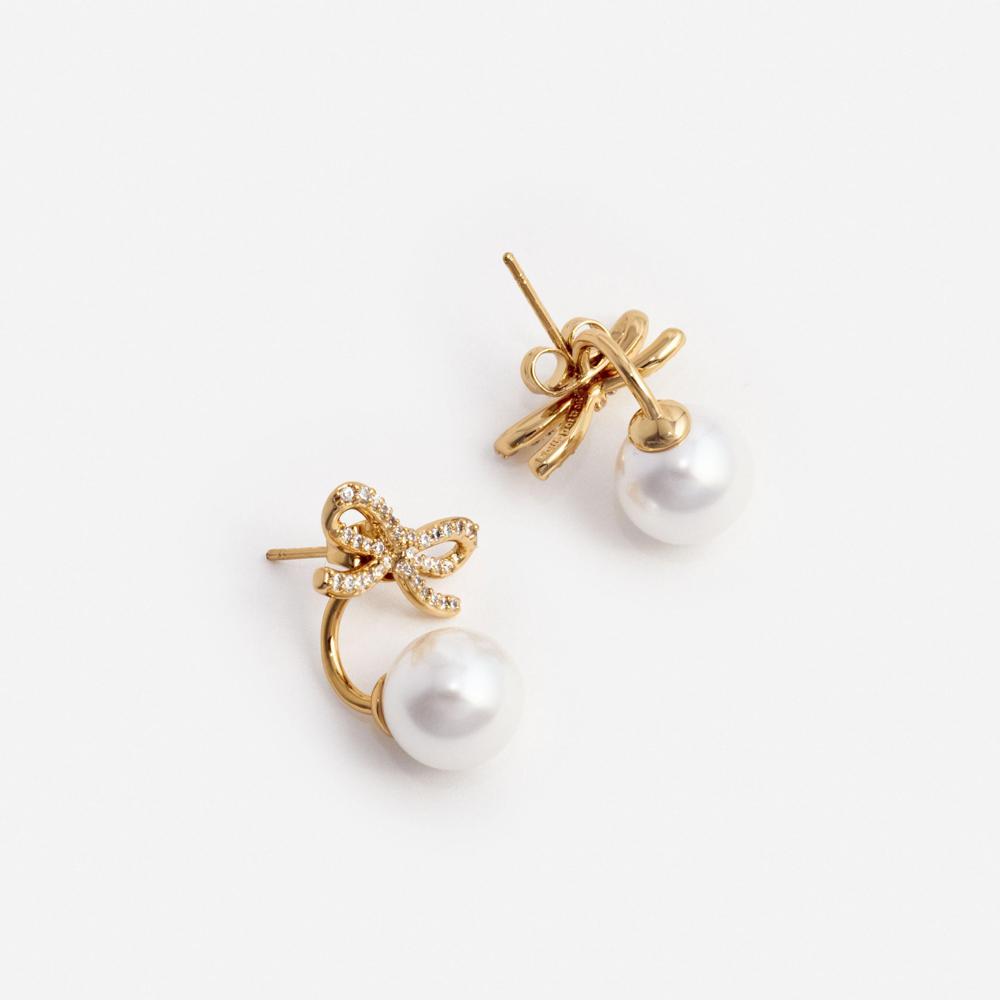 SP VIP PRICE Gold Bow Pearl Jacket Earrings