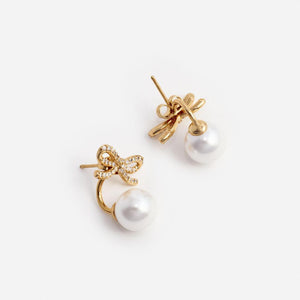 SP VIP PRICE Gold Bow Pearl Jacket Earrings