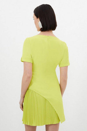 Karen Millen UK SALE Tailored Military Pleat Short Sleeve Mini Dress - lime